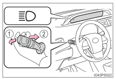 Toyota Prius. Betätigen von Beleuchtung und Scheibenwischer