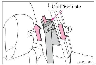 Toyota Prius. Einstellen der Höhe der Schultergurtverankerung (Vordersitze)